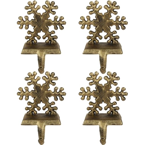 OCTERIC 4Pcs Stocking Holders, Snowflake Pattern Retro Metal Mantel Hooks, Anti-Slip Heavy Duty Solid Cast Iron Mantle Hangers Xmas Décor for Fireplace Holiday Indoor Decoration