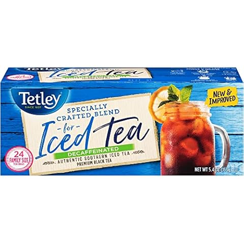 Tetley Black Tea, Decaffeinated Iced Tea Blend, Family Size, 24 Count (Pack of 6) - Packaging May Vary Cover