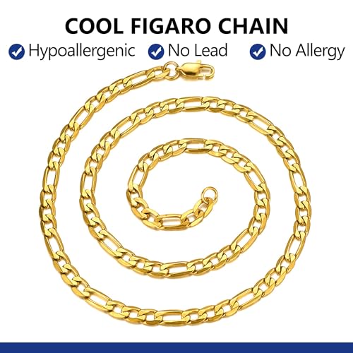 PROSTEEL 316L Stainless Steel Figaro Cuban Chain Necklace for Men, Black/18K Real Gold Plated, 4/5/6/7.5/9/10/13mm, 14inch-30inch, Come with Box - Image 6