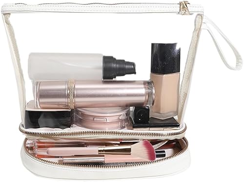 FFpaw Organizador de bolsa de maquillaje transparente, aprobado por la TSA, bolsa de aseo portátil de viaje multiusos para mujeres, bolsa de