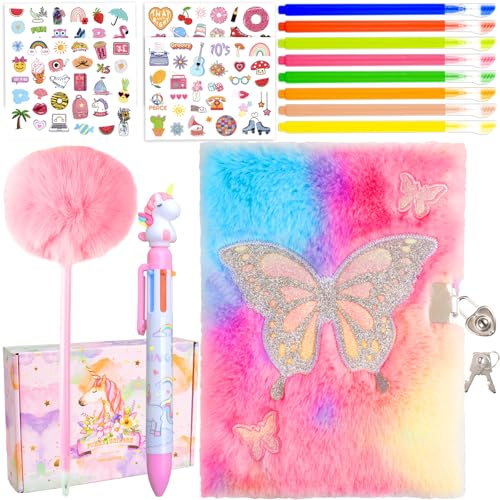 EABUY Girls Diary with Lock and Keys, Journal Kits for Writing and Drawing, Multicolored Pen, Stickers, Birthday Gift for Girls