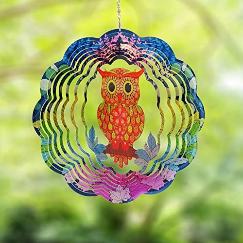 3D Wind Spinners,（owl） Stainless Steel Hanging Wind Spinners Mandala Wind Spinner Yard Art Indoor/Outdoor Garden Decorations, 3d spinner