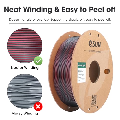 Image of eSUN Silk Mystic PLA Filament 1.75mm, Shiny Silk Three Color Co Extrusion 3D Printer Filament, 1KG (2.2 LBS) Spool 3D Printing Color Change Filament for 3D Printers,Red Black Gold