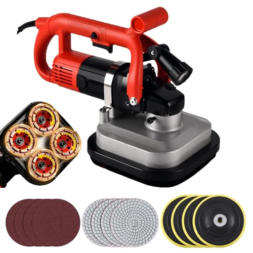 XNZJHPP Juego de Amoladora de hormigón de 3600 W, lijadora de Paredes y Suelos de 4 Cabezales con luz LED, pulidora de Diamante eléctrica de 6 velocidades para el Acabado (Without Extension Rod)