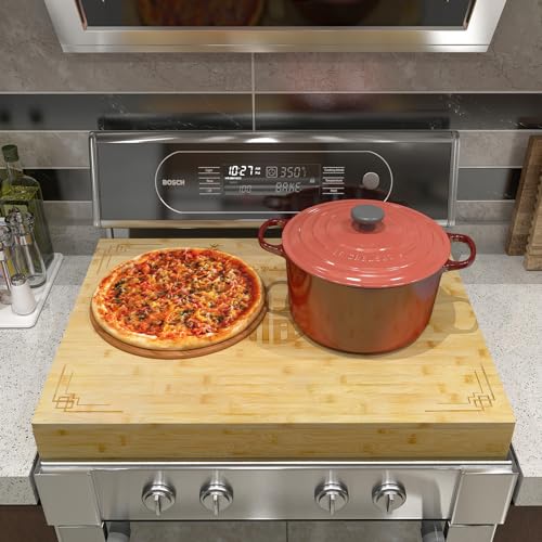 Bukfen-Bamboo-Wood-Stove-Top-Cover-and-Cutting-Board-for-Electric-Stove-and-Gas-Stove-Sink-Cover-RV-Stove-Top-Cover-Noodle-Board-Stove-CoverWooden-Serving-Tray-with-Handles30-L-x-22-W-x-25-Th