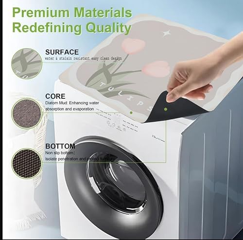Image of Homecloud Non-Slip Washing Machine Mat - Durable Waterproof Protective Cover for Washer & Dryer, Dust-Resistant Mat Ideal for Laundry Room & Kitchen Appliances | 60x60cm (Beige)