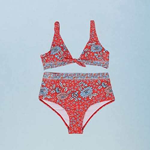 Biquíni floral com laço tipo push up, maiô de duas peças (vermelho/P)