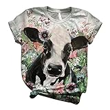 ORANDESIGNE T-Shirt Damen Kurzarm Langarm Rundhals 3D Drucken Lustiges Cartoon Esel Tierdruck Sommer Lässiges Loses Blumen Tops Oberteil T-Shirt Weste Frauen Mädchen E Weiß XS