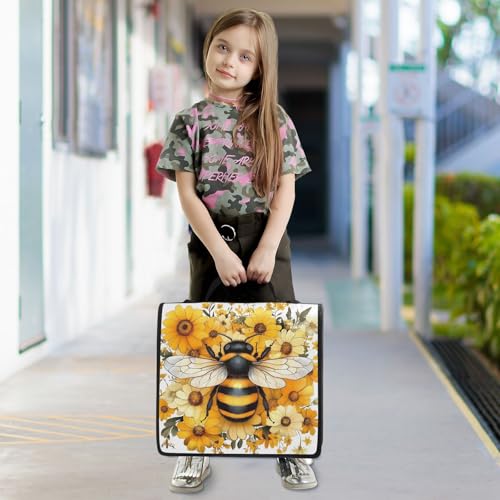 Image of 3 Ring Zipper Binder with Shoulder Strap Yellow Daisy Bee Bumblebees 1.5 inch Binders Keeper Large Capacity Multi Pockets for School Office Supplies