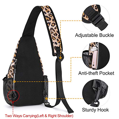 MOSISO Mini Sling Backpack,Small Hiking Daypack Pattern Travel Outdoor Sports Bag, Leopard Print - Image 5