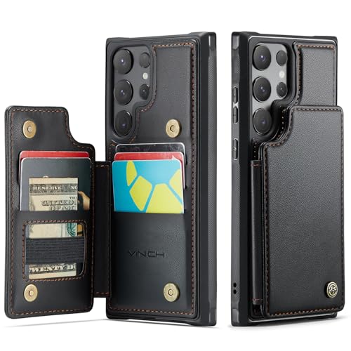 Vinich for Samsung Galaxy S24 Ultra Wallet Case with Card Holder RFID Blocking Credit Slots Kickstand Shockproof Phone Cover Fit for Galaxy S24 Ultra 6.8 Black