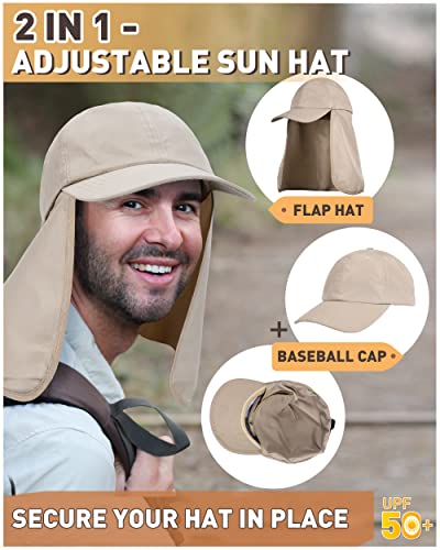 Outdoors Upf 50+ Uv Sun Protection Fishing Hat With Neck Flap Backpacking Khaki #TOP2