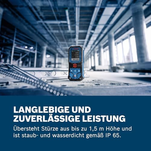 Bild 4 - Bosch Professional Laser-Entfernungsmesser GLM 40-31 (IP 65, stoßdämpfendes Gehäuse, 7 Messmodi, automatische Berechnungen für Länge/Fläche/Volumen, helles Farbdisplay, mit Li-Ionen-Akku kompatibel)