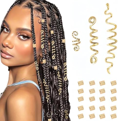 40 PCS Gold Hair Cuffs For Braids - Metal Dreadlock Jewelry, Non-Piercing Clips, Braid Accessories For Women & Girls