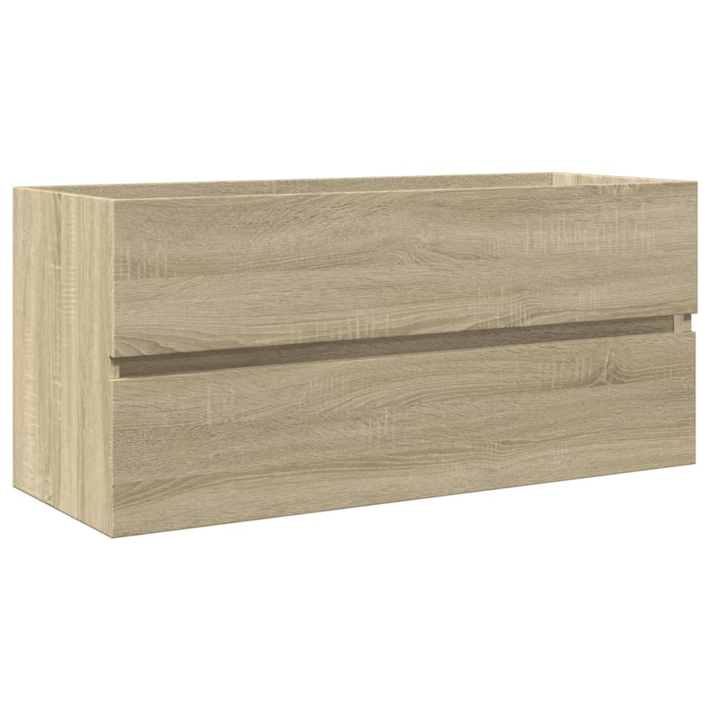 2-częściowy zestaw mebli łazienkowych z szafką pod umywalkę z materiału drewnopochodnego w kolorze dębu sonoma i białej umywalki ceramicznej 100 x 38,5 x 45 cm, zajmuje mało miejsca, wiszące