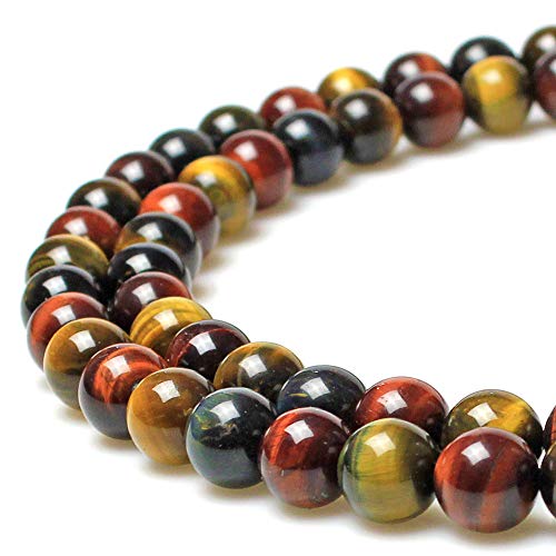 jartc Perles Rondes en Vrac en Couleurs Mélangées Oeil Tigre Naturelle 8mm pour Bijoux Bracelet Collier Accessoires