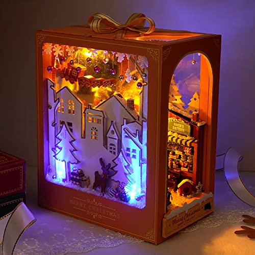 Diy Dollhouse Wood Bookends Book Nook Model Building Kit 3D Wooden Book Stand Puzzle With Led Light For Teens And Adults To Build-Creativity Gift For Birthdays Christmas #TOP4