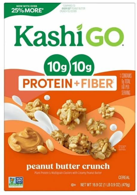 Cold Breakfast Cereal byKashi- Vegan Protein - Fiber Cereal - Peanut Butter Crunch -16.9 Oz Box (2 Boxes)