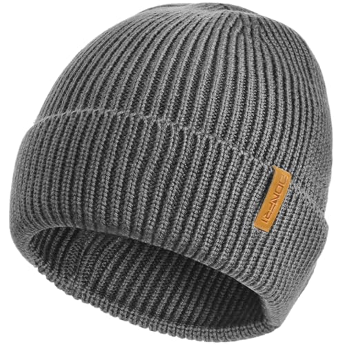 Donfri Merinowolle Mütze Wollmütze Herren Warme Wintermütze Beanie Herren Winter Weiche Strickmütze Hat Geschenk Grau Einheitsgröße