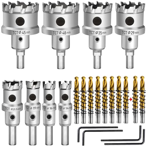 Upgraded 12Pcs TCT Carbide Hole Saw Kit for Metal, Metal Cutting Hole Saw, Including 5/8" to 2-1/10" Tungsten Carbide Tipped Hole Cutter Set, Suitable for Stainless Steel, Wood, Iron, Plastic