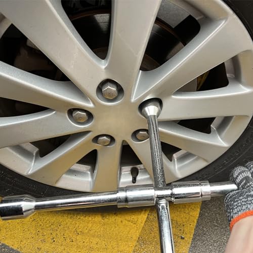 Image of 14 Inch Universal Folding Lug Wrench 4 Way Lug Wrench with Bag 4-Way Tire Cross Wrench Foldable Sliding Wheel Lug Nut Wrench for Cars, Trucks, SUVs and RVs, Socket Sizes 11 /16 inch-9 /10 inch(17-23mm