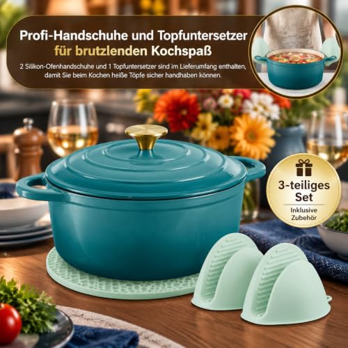 Nilpferd Gusseisen Topf Bräter mit Deckel, Blaugrün, 28cm/6,5L – Ansicht 5