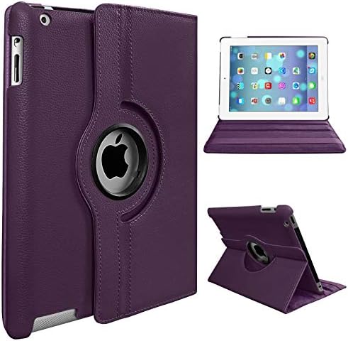For Apple iPad Air (1st Generation) 2013 A1474 A1475 A1476 360 RotateStand Case with Automatic Wake/Sleep (Purple)