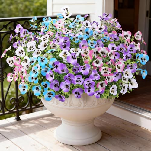 Image of Bassion 16 Bundles Artificial Pansy Flowers for Outdoors Decorations, Mix