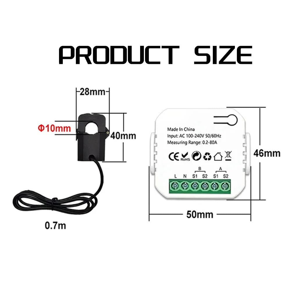Contador de energía ZigBee de 2 canales bidireccional con sensor de corriente Tuya Smart Monitor Potencia 80A 110V/240V Puerta de enlace Requerido