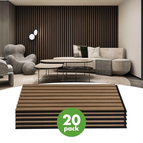 Image of Art3d 12 inch x 24 inch Acoustic Wood Slat Wall Panel, 20pcs, 40 sq.ft, Deep Walnut