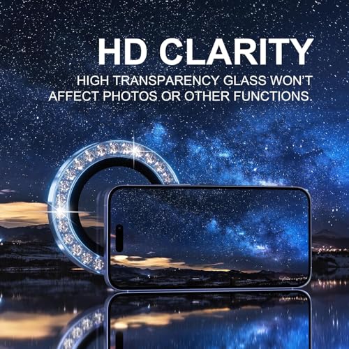 Image of Diamond Camera Lens Protector for iPhone 16 & iPhone 16 Plus Blue HD Clear 9H Hard Tempered Glass Camera Cover Waterproof Easy Install Full Camera Protection Anti Drop Case Friendly Luxury Shiny Diamond Design