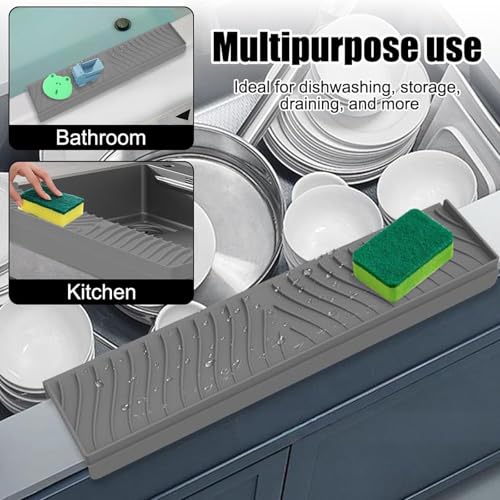 Image of Silicone Sink Splash Guard for Kitchen Basin (20in X 7.4in), Cuttable Silicone Sink Edge Protector & Countertop Cover, Prevents Splashes, for Kitchen Counter (Grey)
