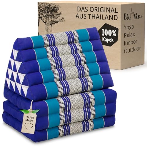 livasia Thaikissen 3 Auflagen extrahoch - 185x55x8cm - Dreieckskissen mit Klappmatratze, Kapok, Jumbo Rückenkissen faltbar, Thaimatte Klappen,...