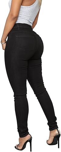 Miniatura 2 de KUNMI Jeans clásicos de cintura alta para mujer ajustados elásticos con levantamiento de glúteos pantalones de mezclilla ajustados