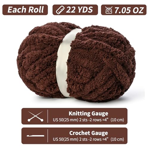 Image of 10 Pack of Jumbo Chunky Yarn for Hand Knitting,10# Super Bulky-Fluffy Chenille Yarn, 220 yds /70.5 oz Soft Thick Yarn for Crocheting Chunky Knit Throw Blankets.(Coffee)