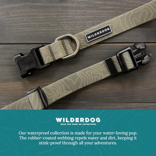 Image of Wilderdog Waterproof Dog Collar- Repels Water & Dirt - Large 17 inch-24 inch - Olive