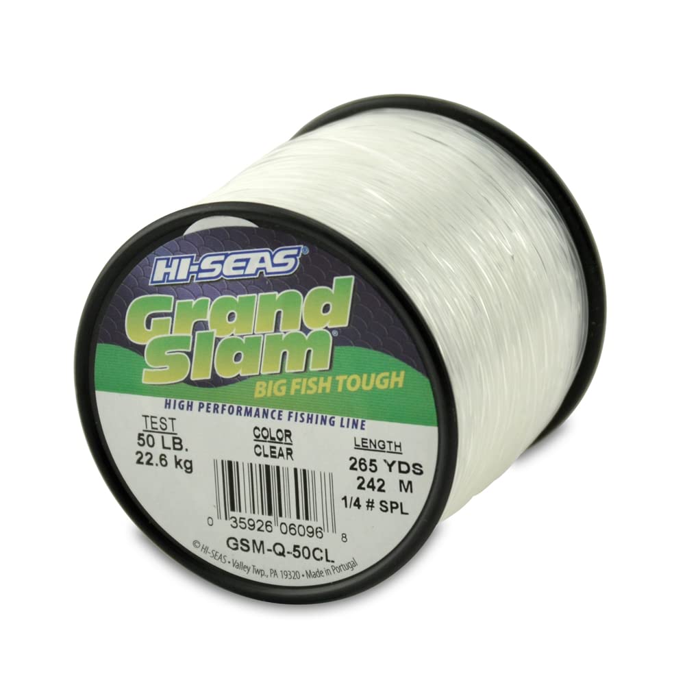 HI-SEAS Grand Slam Monofilament Fishing Line - Strong &amp; Abrasion Resistant in Clear, Pink, Green, Smoke Blue, Fluorescent Yellow Freshwater &amp; Saltwater – Quarter Pound Spool