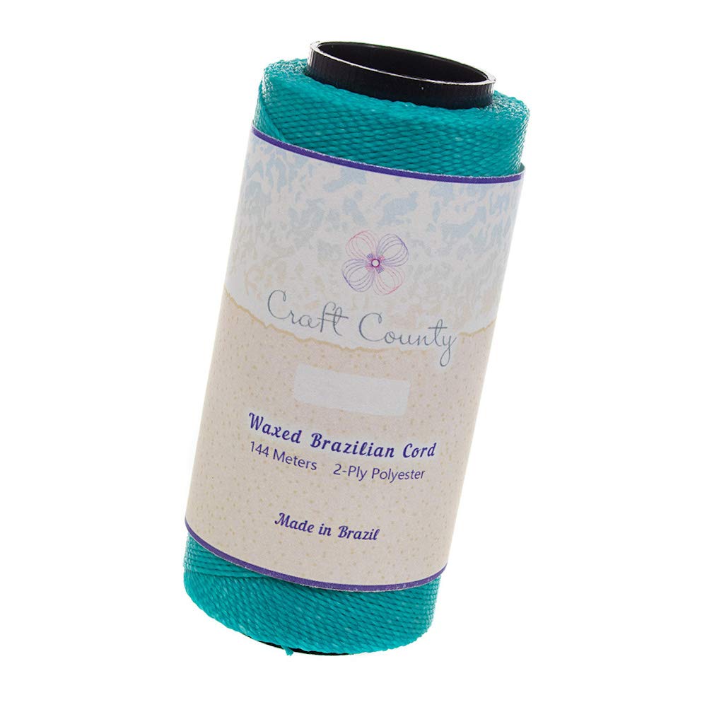 Craft County 144m Aqua Waxed 2-Ply Polyester Brazilian Cord – for Jewelry Making, Macramé, Beading, Home Décor, General Crafting