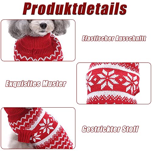 Pullover Hund Weihnachten,Hundepullover Kleine Hunde Weihnachten,Hund Weihnachtspullover,Hunde Weihnachts Pulli,Weihnachtspullover Kleiner Hund,Strickpullover für Hunde (M-Rot)