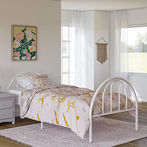 Rack Furniture Brooklyn Twin Size Bed Frame, Steel Classic Rounded Design Bed for Kids with 300 lb. Weight Capacity, No Box Spring Required (White)