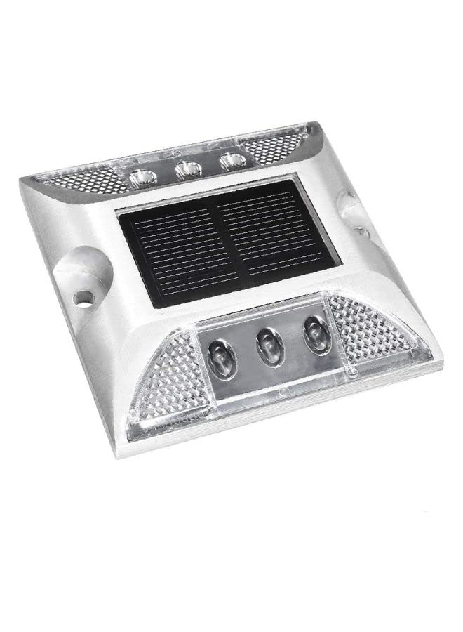 Bolton LED Solar Powered Road Stud Light Marker Lighting Security Warning Lamp for Road Safety 6 LED Waterproof Heavy-Duty Outdoor Driveway Dock Garden Deck (Silver)