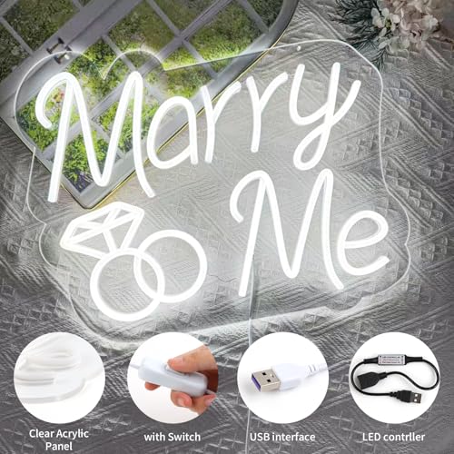 Image of Marry Me Neon Sign 15.8 in Warm White Marry Me Light up Letters Sign Hanging Proposal Wedding Party Wall Sign Decor for Engagement Proposal Wedding Ceremony Backdrop Wall Background Decor