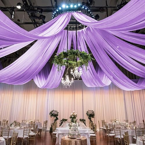 Image of FOTSHARER Wedding Ceiling Drapes 5x30FT 2 Panels Lavender Wedding Arch Draping Chiffon Fabric Ceiling Drapery for Weddings Ceremony Tent Drapes for Events Sheer Drape for Backdrop Canopy Decoration
