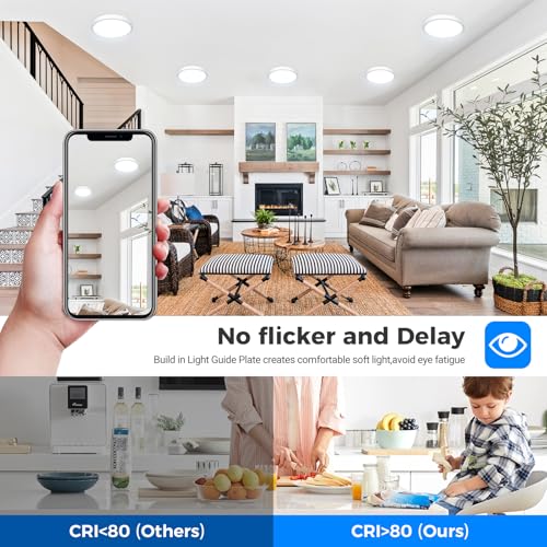 Peasur Bathroom Light, 3000K/3500K/4000K/5000K/6500K 5 Color Temperature LED Ceiling Light, 15W 1500LM, IP54 Waterproof, Round, Small, Modern, Flush Ceiling Light for Bathroom, Kitchen, Bedroom, White - Image 5