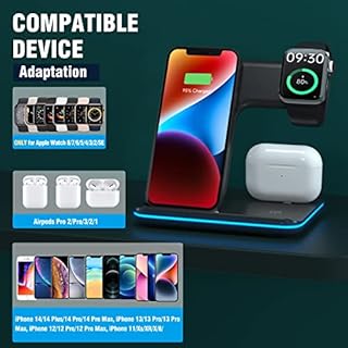 VESSTT Wireless Charger 3 in 1, Wireless Charging Station for iPhone 15/14/13/12/11 and Apple Watch 8/7/6/5/4/3/2/SE, 2022 Upgraded Charging Dock for AirPods 1/2/3/ Pro/Pro 2…