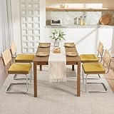 Zesthouse Dining Chairs Set of 4, Natural Rattan Accent Chairs with Solid Wood Back & Stainless Chrome Base, Mid Century Modern Breuer Design Inspired, Upholstered Velvet Kitchen Chairs, Yellow