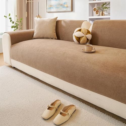 Funda de Sofá de Chenilla,Manta para Sofá Funda Sofa Chaise Long 1 2 3 144 Plazas Protector Cubre Sofa para Sofás en U/L Seccional Protector de Muebles para Sala de Estar,Light Coffee,60x210cm