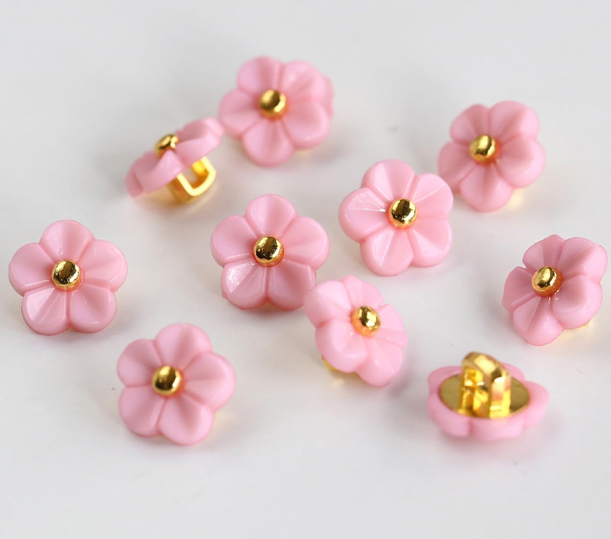 50pcs 11mm (0.42 Inch) Flower Buttons for Sewing Pink Color Plastic Button Craft Scrapbooking
