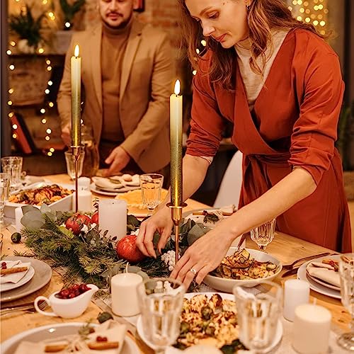Image of Wondise Gold Flameless Taper Candles with Timer & Remote, 9 Inch Battery Operated LED Flickering Window Candle for Christmas Thanksgiving Decorations, Set of 6