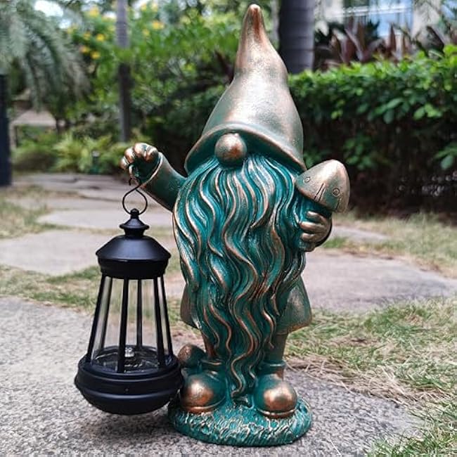 Gnomes Garden Statue Outdoor D¹Ècor with Solar Lights Lantern,Gnome Solar Light Figurines Outside Decorations for Yard¨ÛLawn Patio, Balcony, Unique Housewarming Gifts